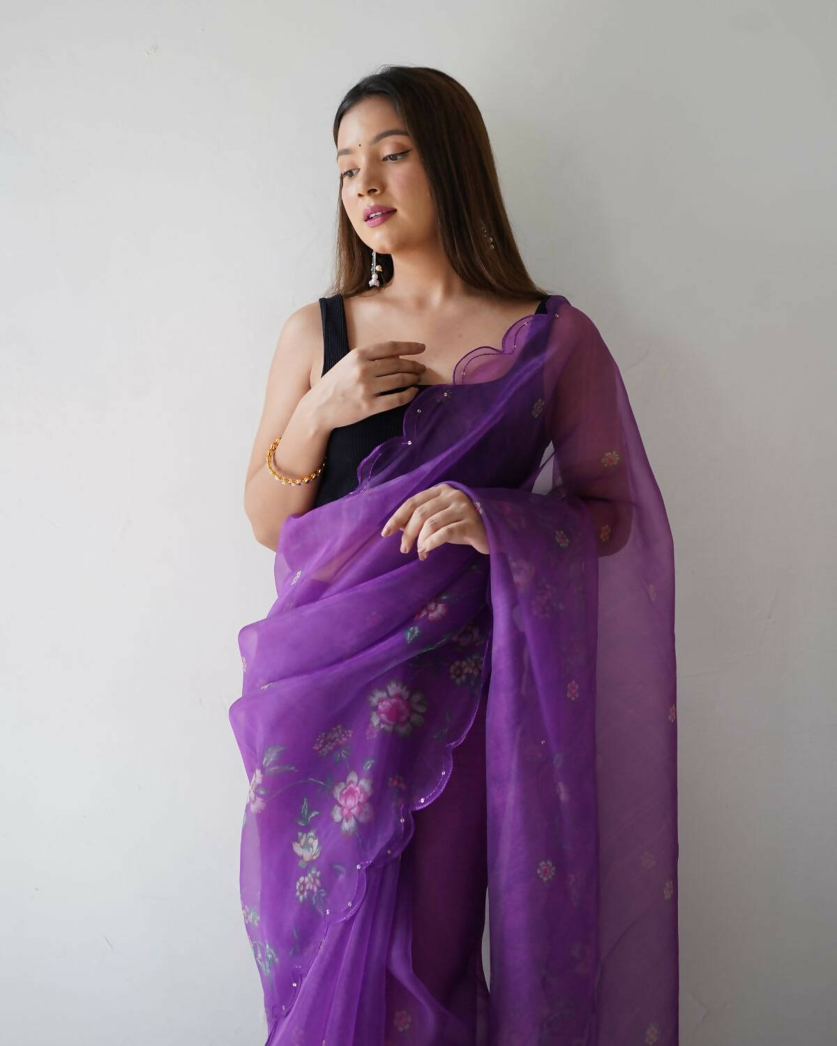 Vamsee Wine Organza Saree - Swadesiicart