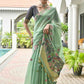 Vishnu Weaves Women's Sea-Green Muga Cotton Thread Weaving Saree with Blouse - Swadesiicart