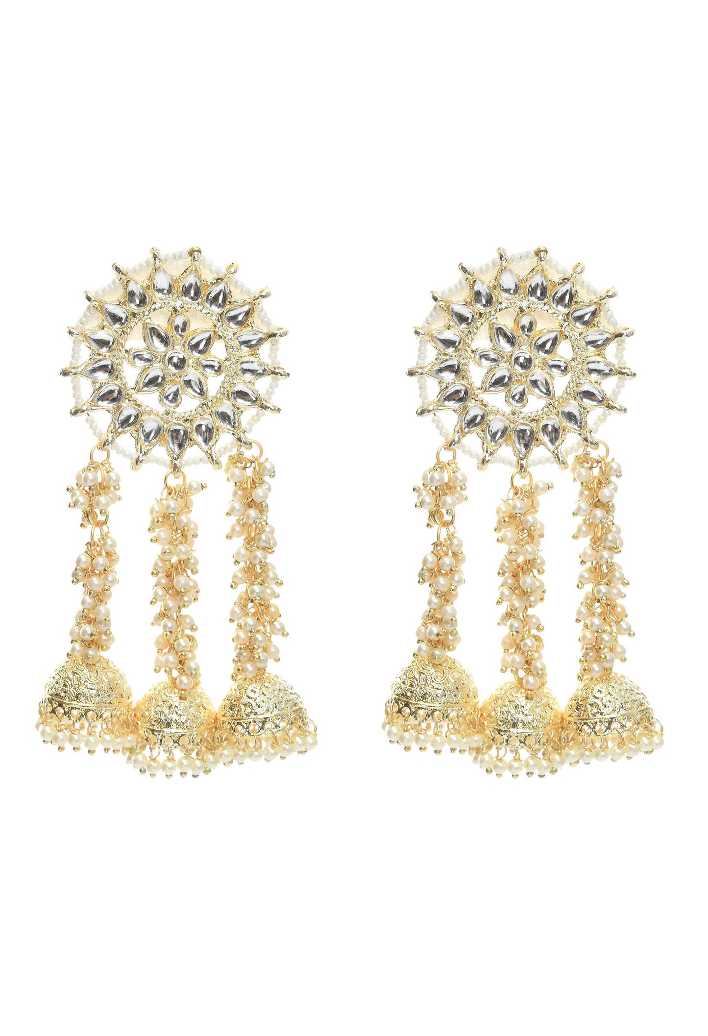Mominos Fashion Johar Kamal Golden Plated Earrings With Kundan & Pearls - Mominos Fashion