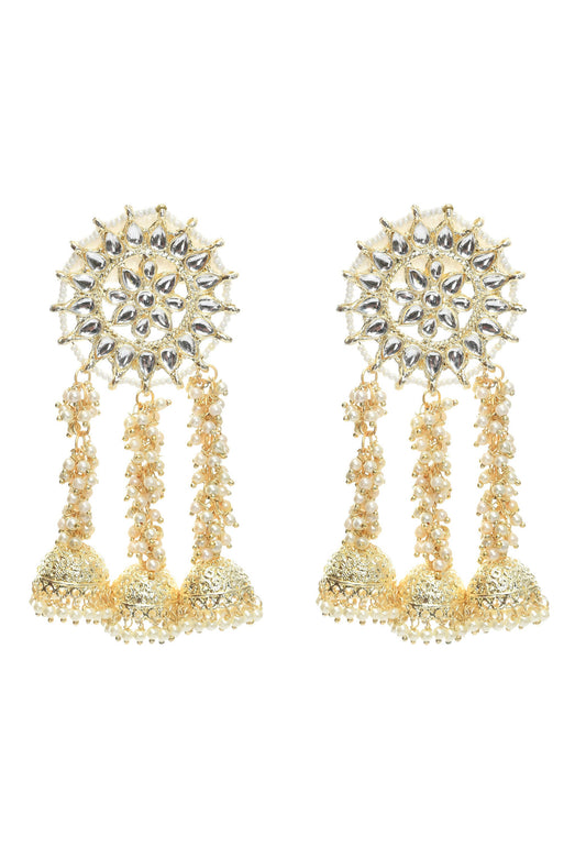 Mominos Fashion Johar Kamal Golden Plated Earrings With Kundan & Pearls - Mominos Fashion