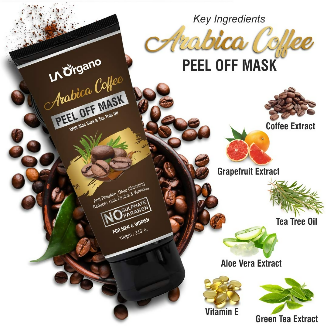 LA Organo Papaya Hydrating Face Gel with Alovera & Vit-E & Arabica Coffee Peel Off Mask Combo | Swadesiicart