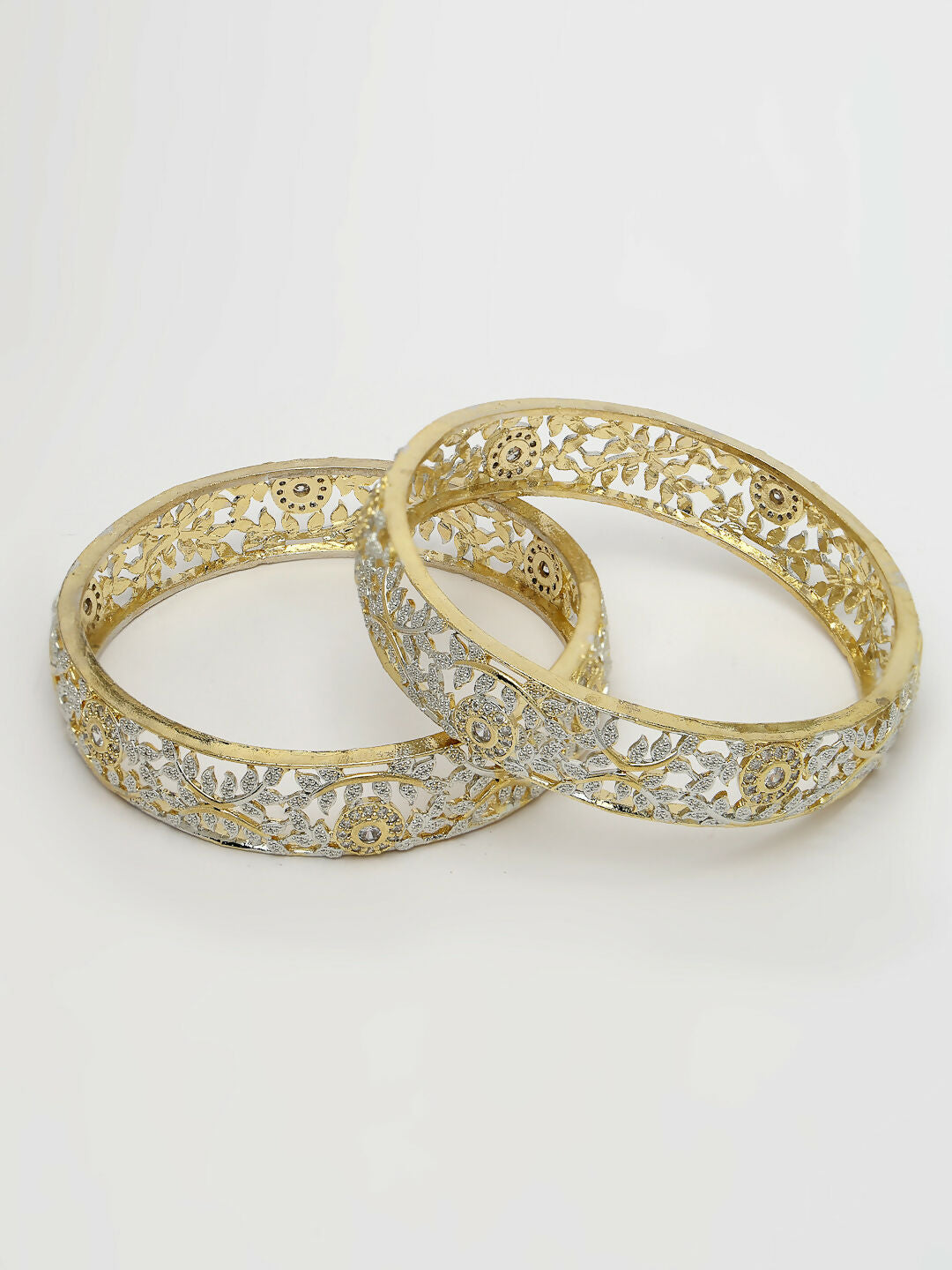 NVR Women's Set of 2 Gold-Polished American Diamond Emblished Handcrafted Bangles - Swadesiicart