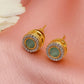 Green Round Daimond and Stone Studs (Green) - Ruby Raang | Swadesiicart