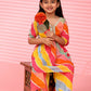 Alakhi Studio Girls Floral Georgette Printed V-Neck Kurta With Sharara - Orange
