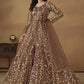 Pant Style Snuff Brown Embroidered Net Wedding Anarkali Suit - Emponline | Swadesiicart