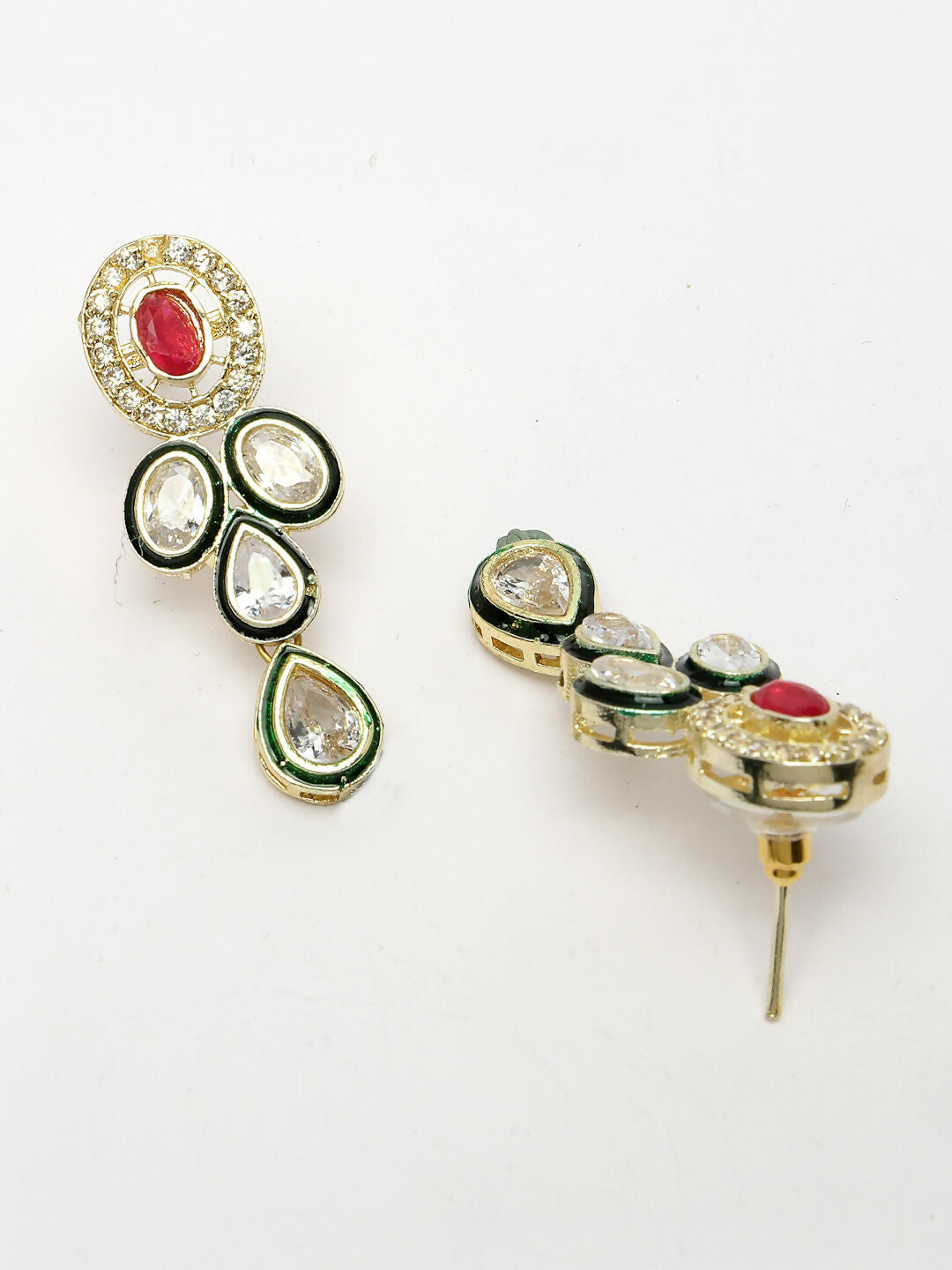 NVR Women's Red & Gold Kundan Studded Handcrafted Jewellery Set - Swadesiicart