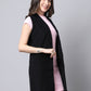 Even Apparels Black Polywool Open Front Corduroy Women's Long Coat | Swadesiicart