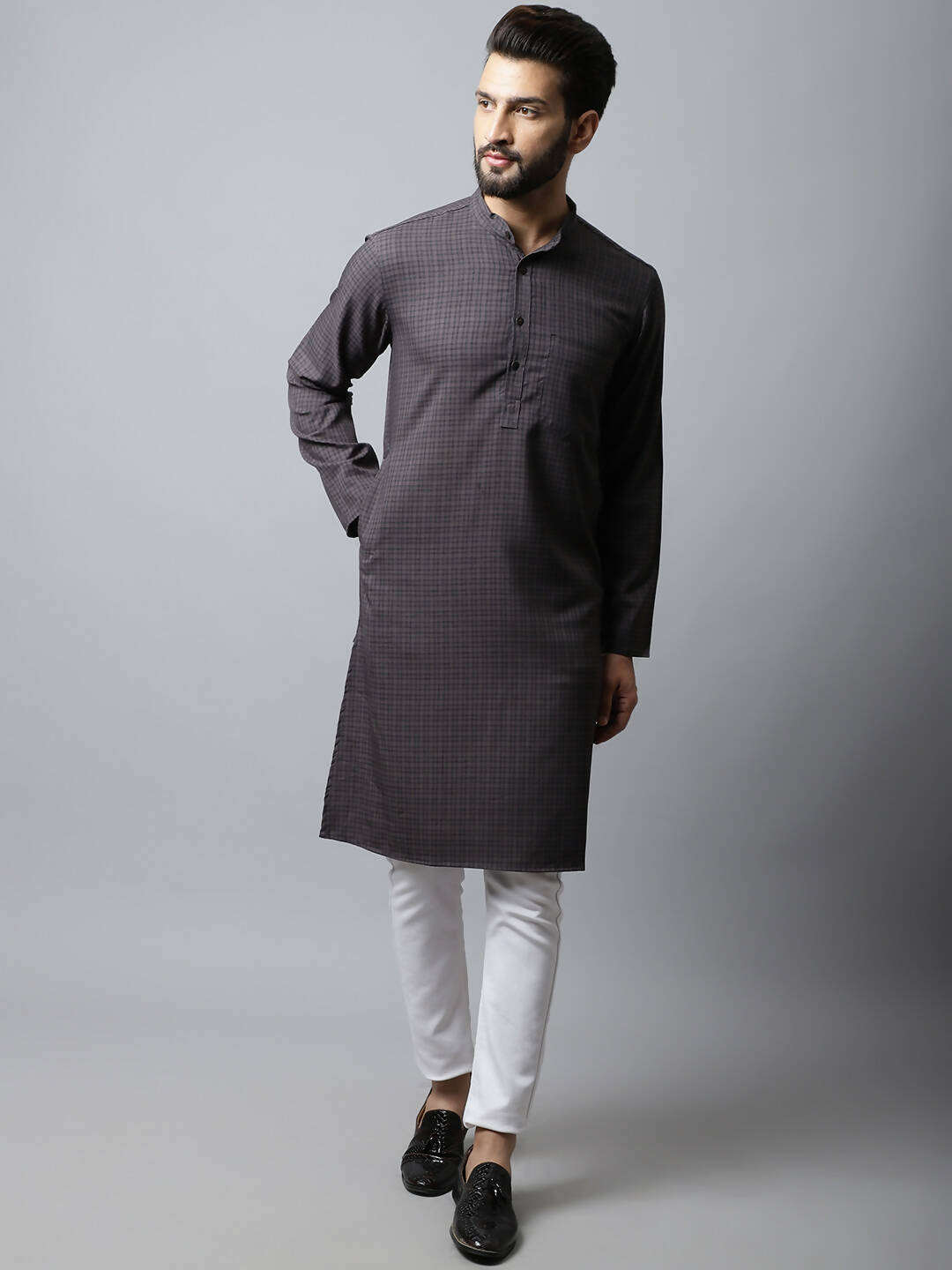 Even Apparels Black Color Pure Cotton Men's Kurta With Band Collar (CHK1166) | Swadesiicart