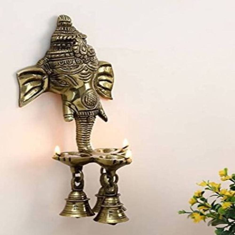 Puja N Pujari Ganesh Wall Hanging Three Diya Oil Lamp | Swadesiicart