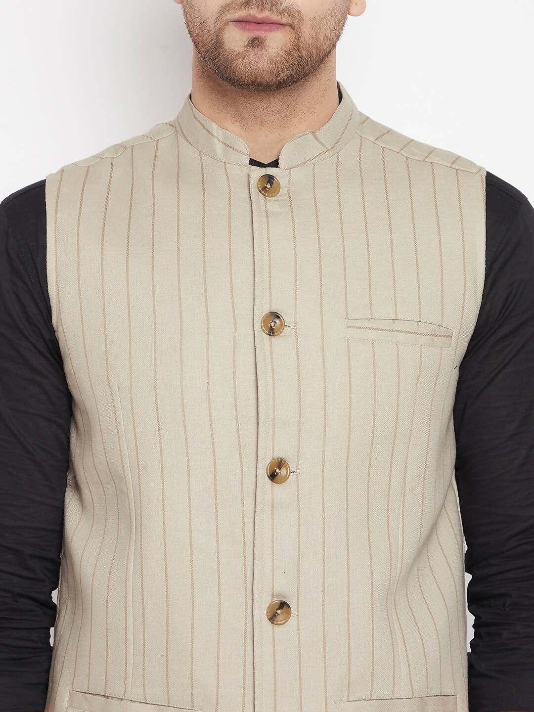 Even Apparels Beige Linen Blend Men Woven Nehru Jacket | Swadesiicart