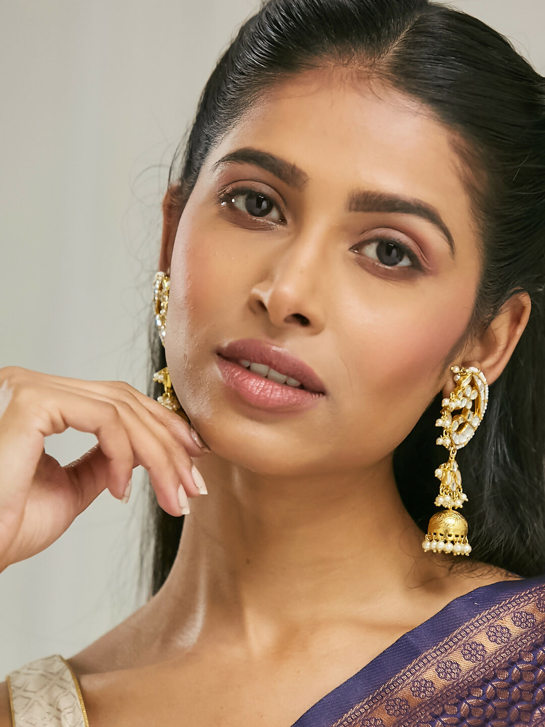 Nuyug 22K Gold-Plated Elegant Kundan Stone Studded & Pearl Drops Mini Jhumki Dangler Earrings | Swadesiicart