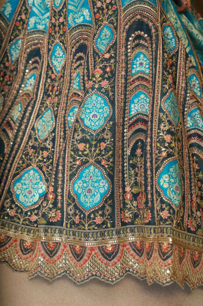 Kesar Fab Blue Banarasi Silk Embroidered Lehenga | Swadesiicart