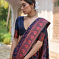 Vishnu Weaves Women's Navy-Blue Silk Woven Saree with Blouse - Swadesiicart
