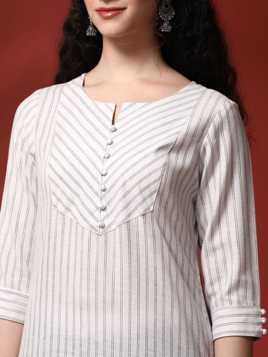 Anouk Striped Notch Neck Pure Cotton Straight Kurta - Swadesiicart