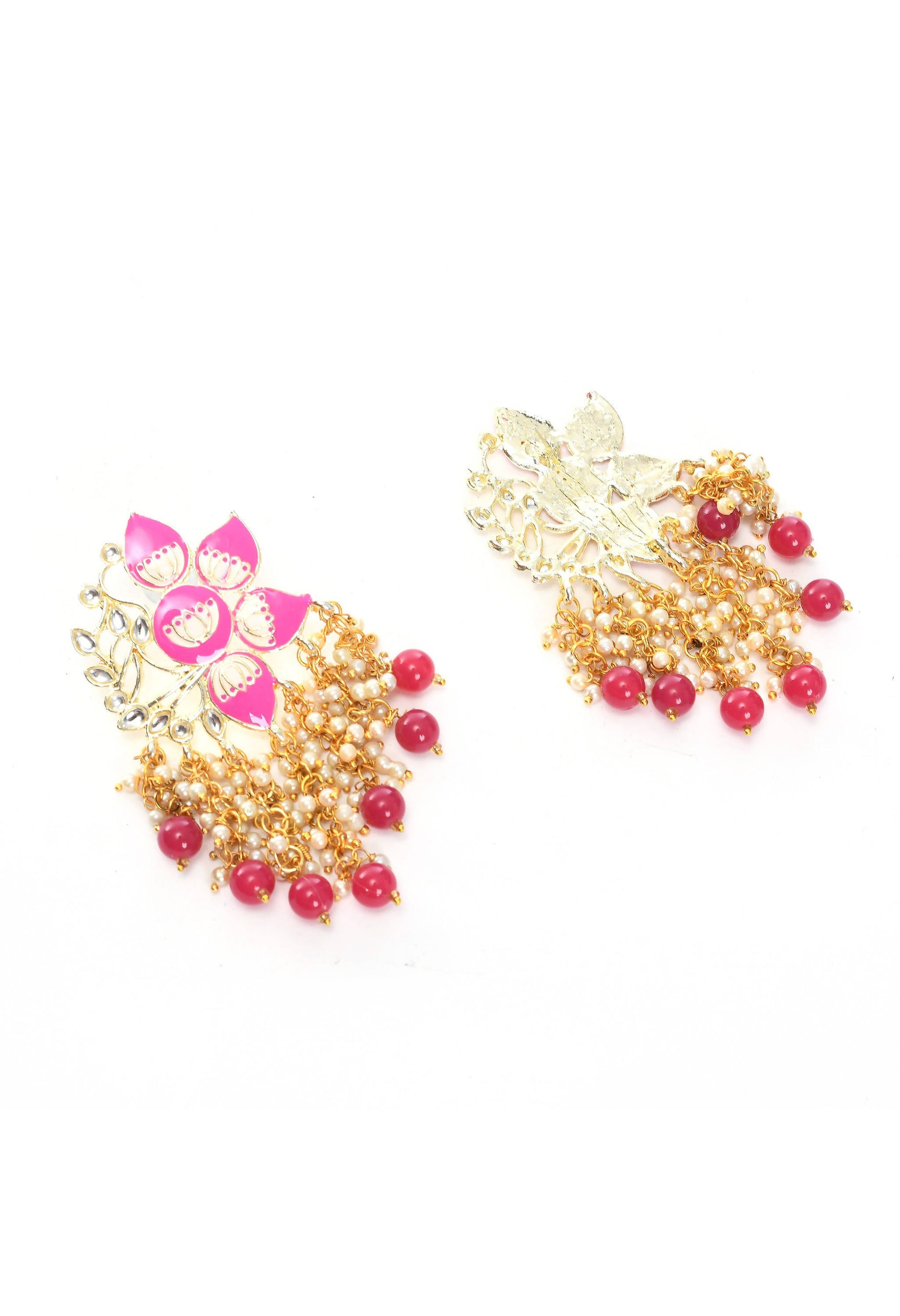 Mominos Fashion Johar Kamal Gold-Polished Kundan Pink Meenakari Earrings - Swadesiicart