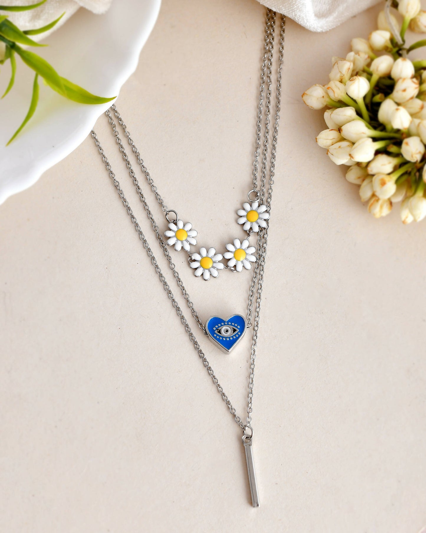 VOJ Beads Silver Plated Stainless Steel Layered Chain | Swadesiicart