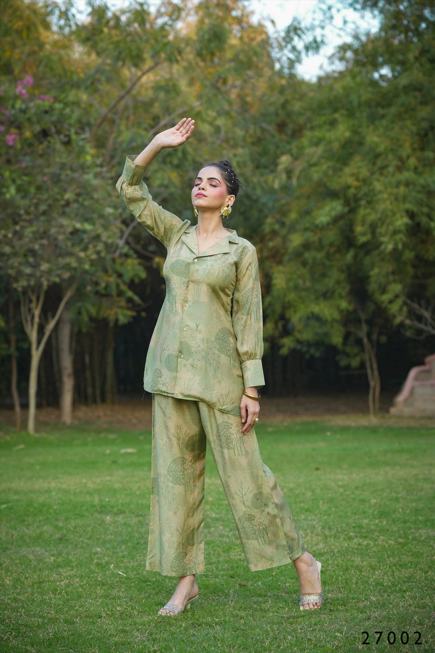 Women's Casual Fashionable Mahendi Mull Cotton co-ord set - Anya - Swadesiicart