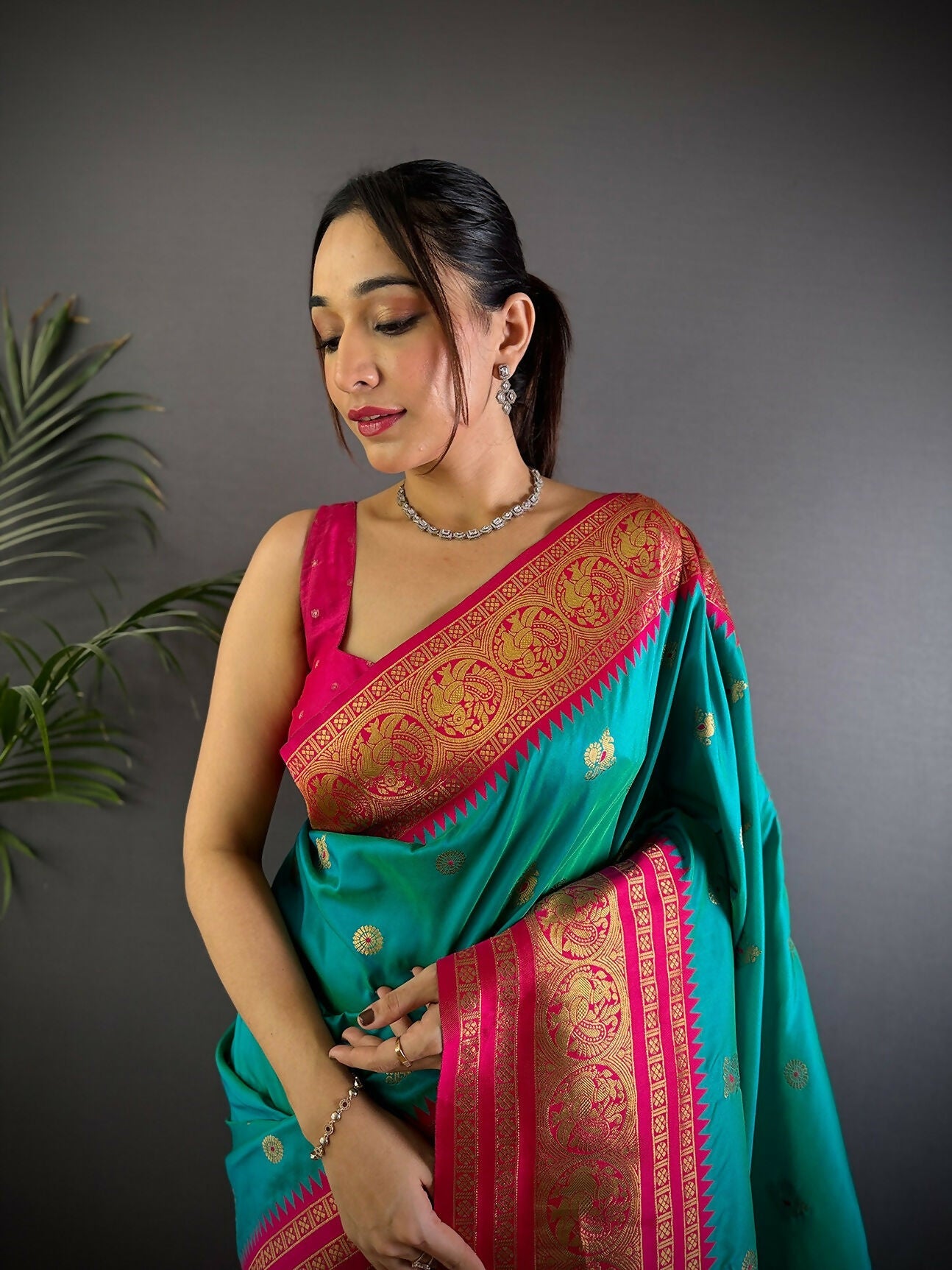 Joban Fashion Banarasi Turquoise Woven Soft Silk Saree | Swadesiicart
