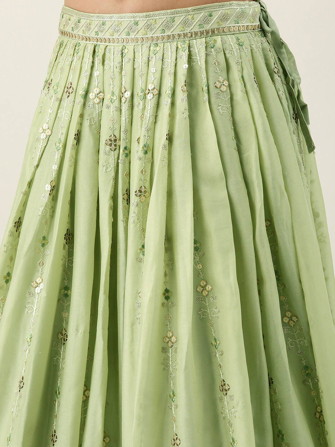 House of Panchhi Pista Green Pure Georgette Embroidered Lehenga & Blouse, Dupatta | Swadesiicart