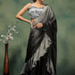 Grey Satin Solid Designer, Printed Party Wear Ready To Wear Saree - Nasreen | Swadesiicart