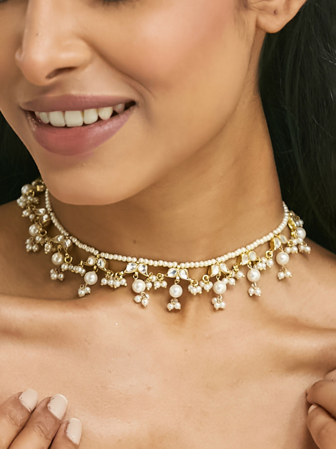 Nuyug 22K Gold-Plated Kundan & Pearl Studded Matha Patti Head Jewellery | Swadesiicart