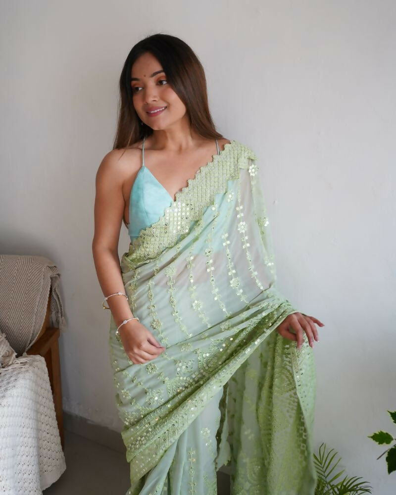 Vamsee Vani Green Georgette Saree - Swadesiicart