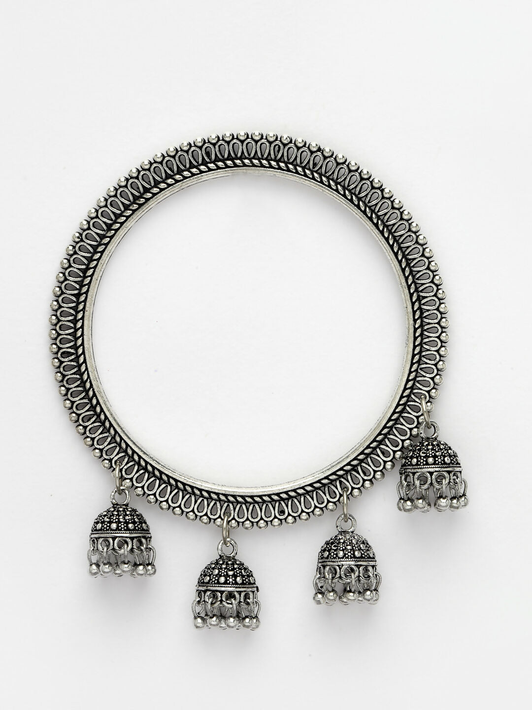 NVR Women's Set of 2 Silver-Toned German Silver Oxidised Bangle - Swadesiicart