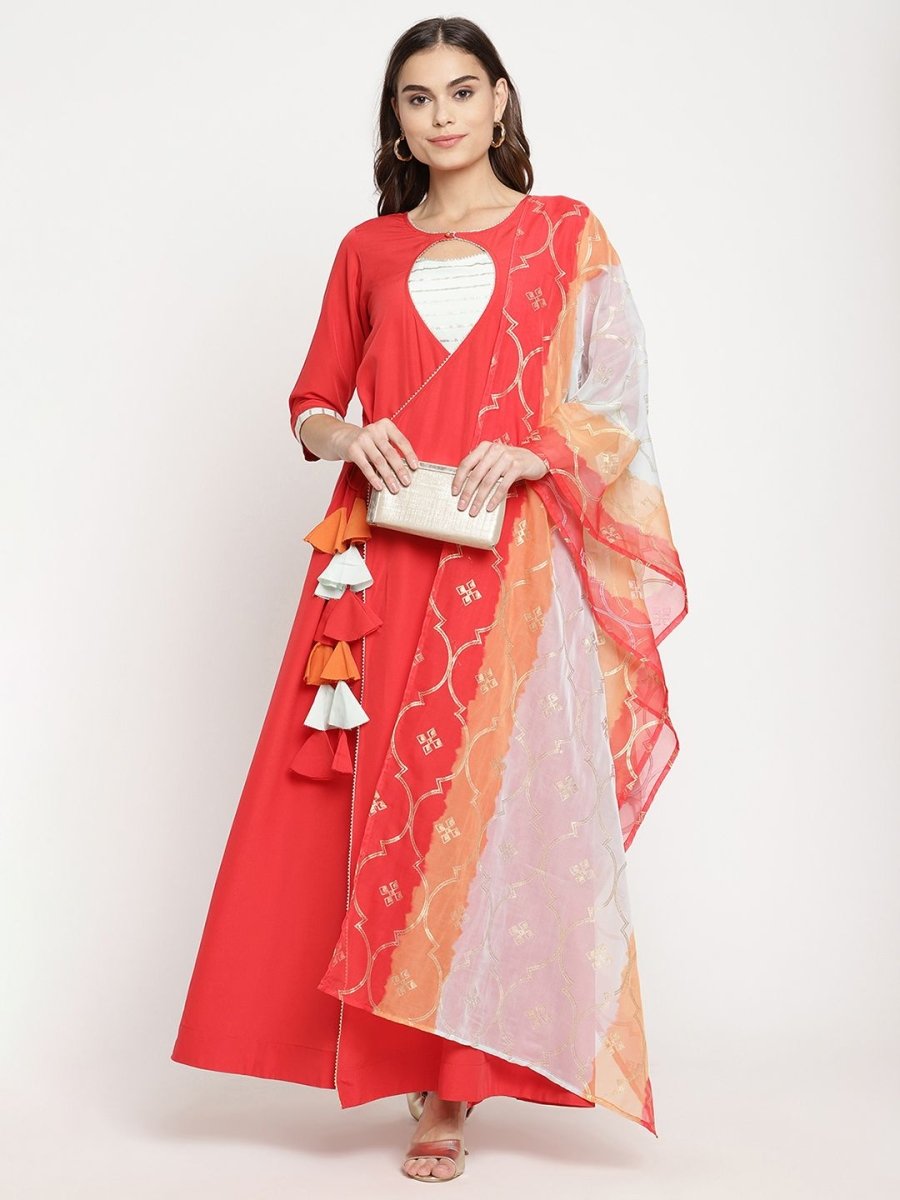 Ahalyaa Wome's Red Crepe Solid Kurta With Dupatta | Swadesiicart