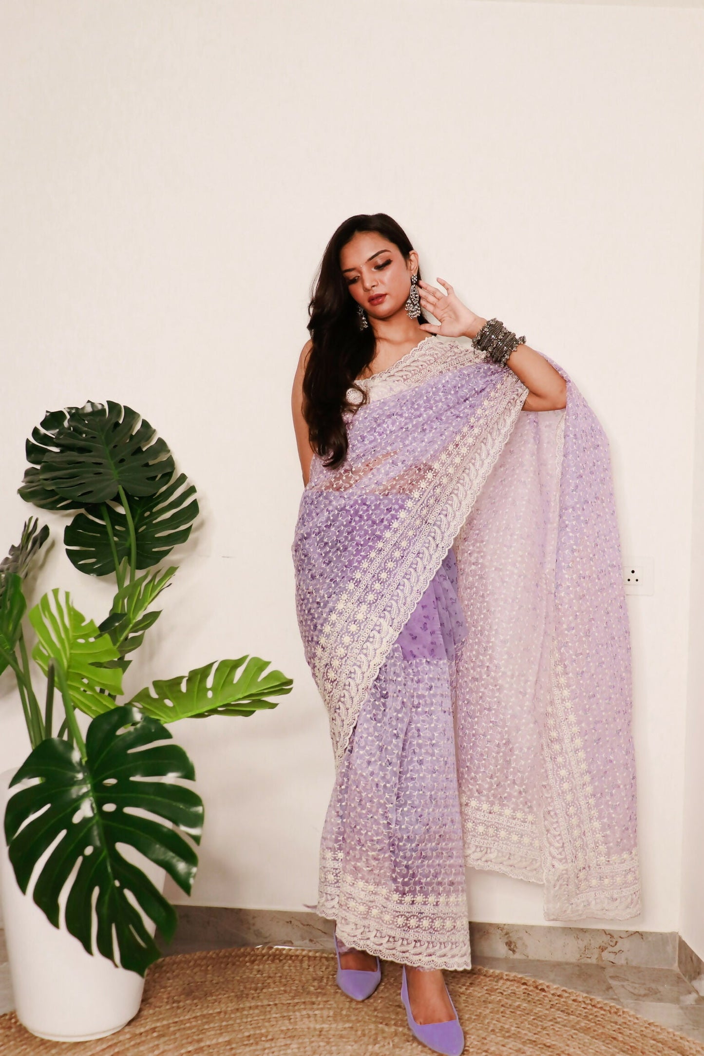 Vamsee Divya Lavender Organza Saree - Swadesiicart