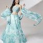 House of Panchhi Turquoise Blue Organza Floral Printed Lehenga choli & Dupatta | Swadesiicart