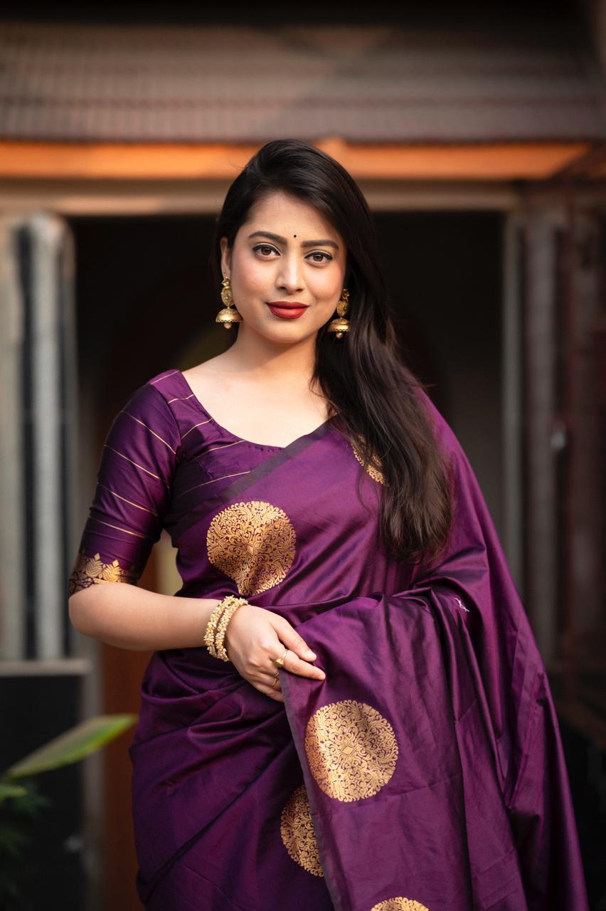 Purple Silk Woven Saree with Unstitched Blouse - Hiral Fashion | Swadesiicart