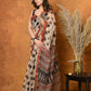 Very Much Indian Handblock Printed Cotton Saree With Natural Dyes - White | Swadesiicart