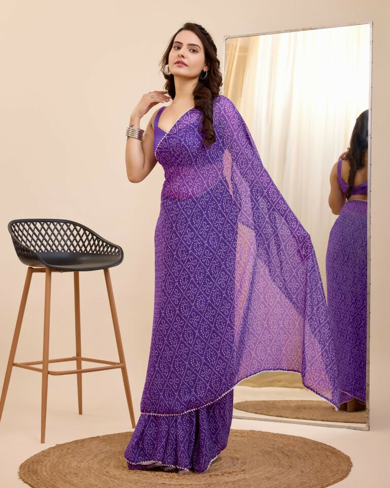 Purple Georgette Designer Printed Ready To Wear Saree - Ibiza | Swadesiicart