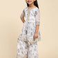 Alakhi Studio Girls Floral Georgette Printed Round-Neck Kurta With Sharara - White