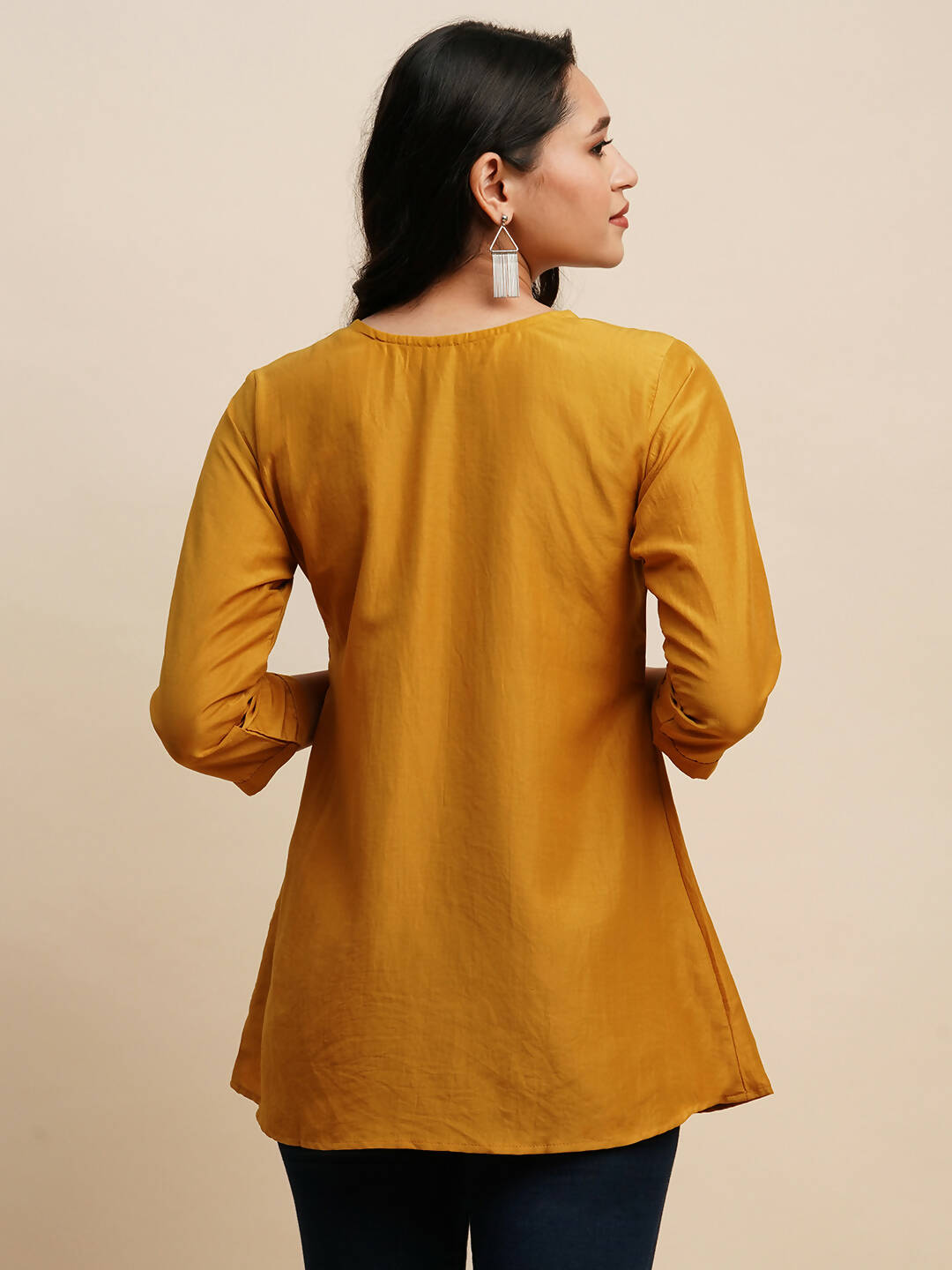 Mustard Chinon Embroidered Top - Tarini - Swadesiicart