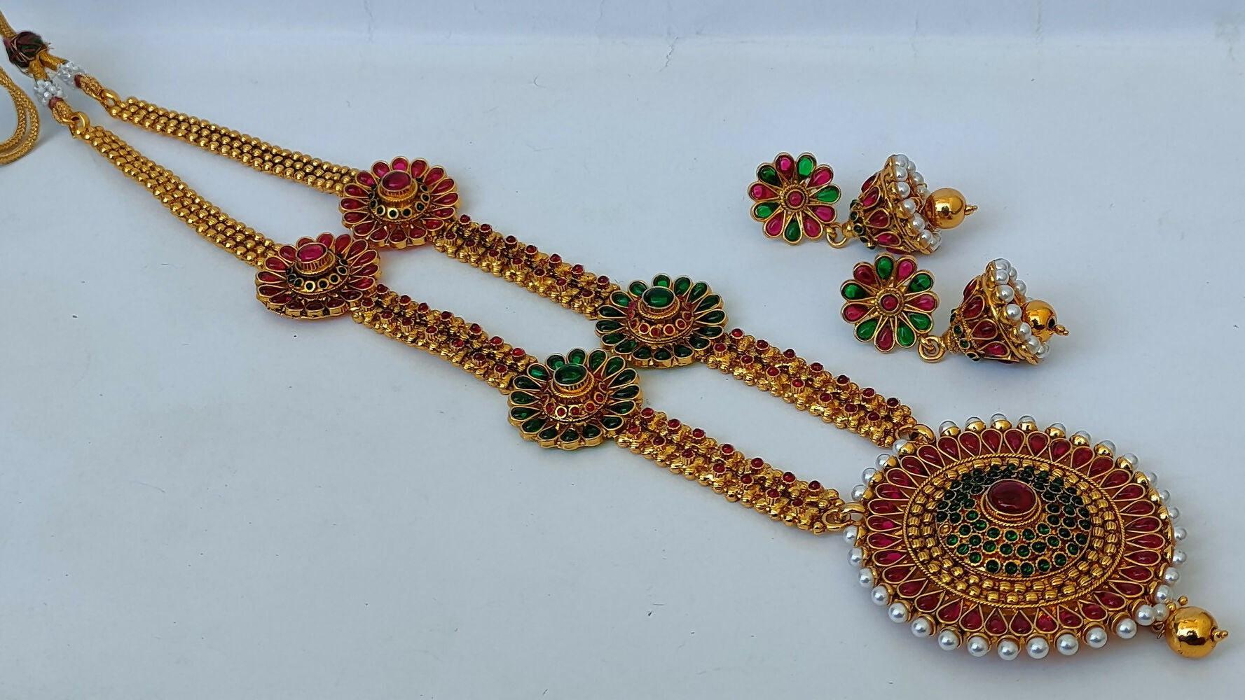Traditional Multicolor Kemp Long Necklace Set - Mokshi Collections