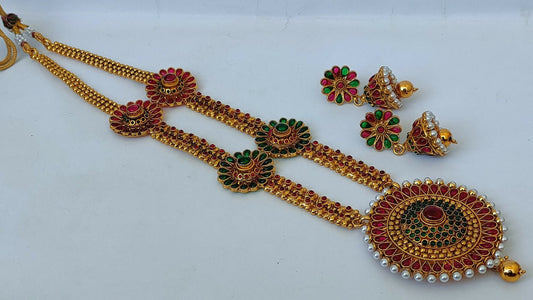 Traditional Multicolor Kemp Long Necklace Set - Mokshi Collections
