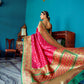 Vishnu Weaves Women's Wine Patola Banarasi Silk Meenakari Zari Woven Saree with Blouse - Swadesiicart