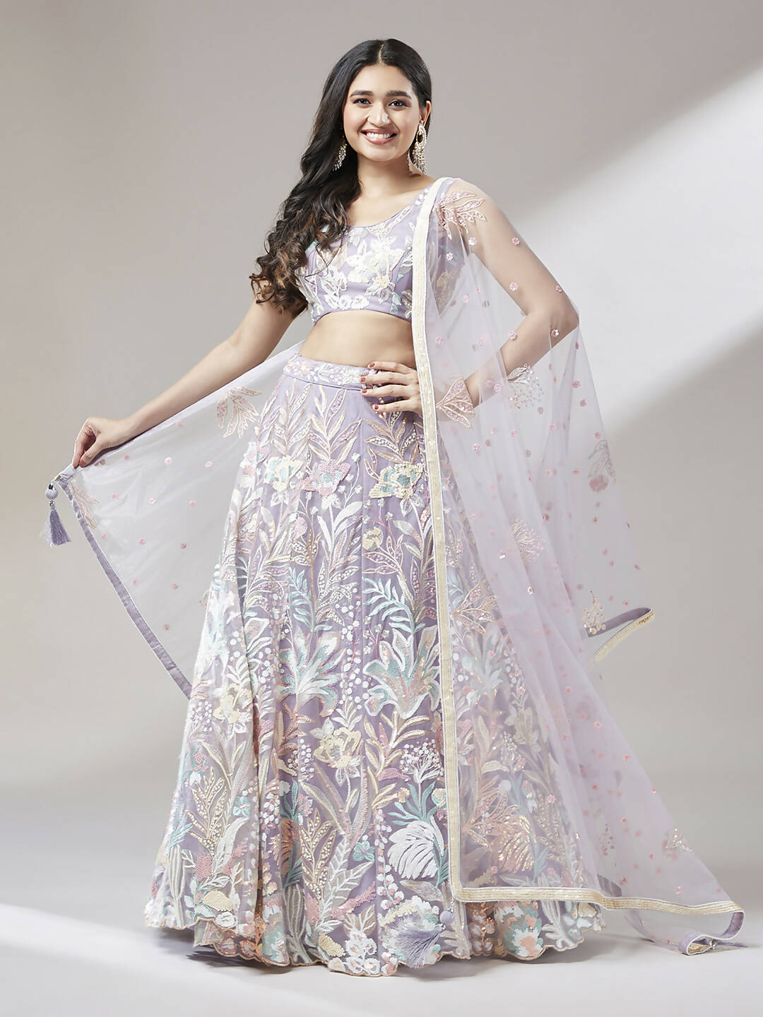 House of Panchhi Muave Net Sequinse Work Lehenga & Blouse with Dupatta | Swadesiicart