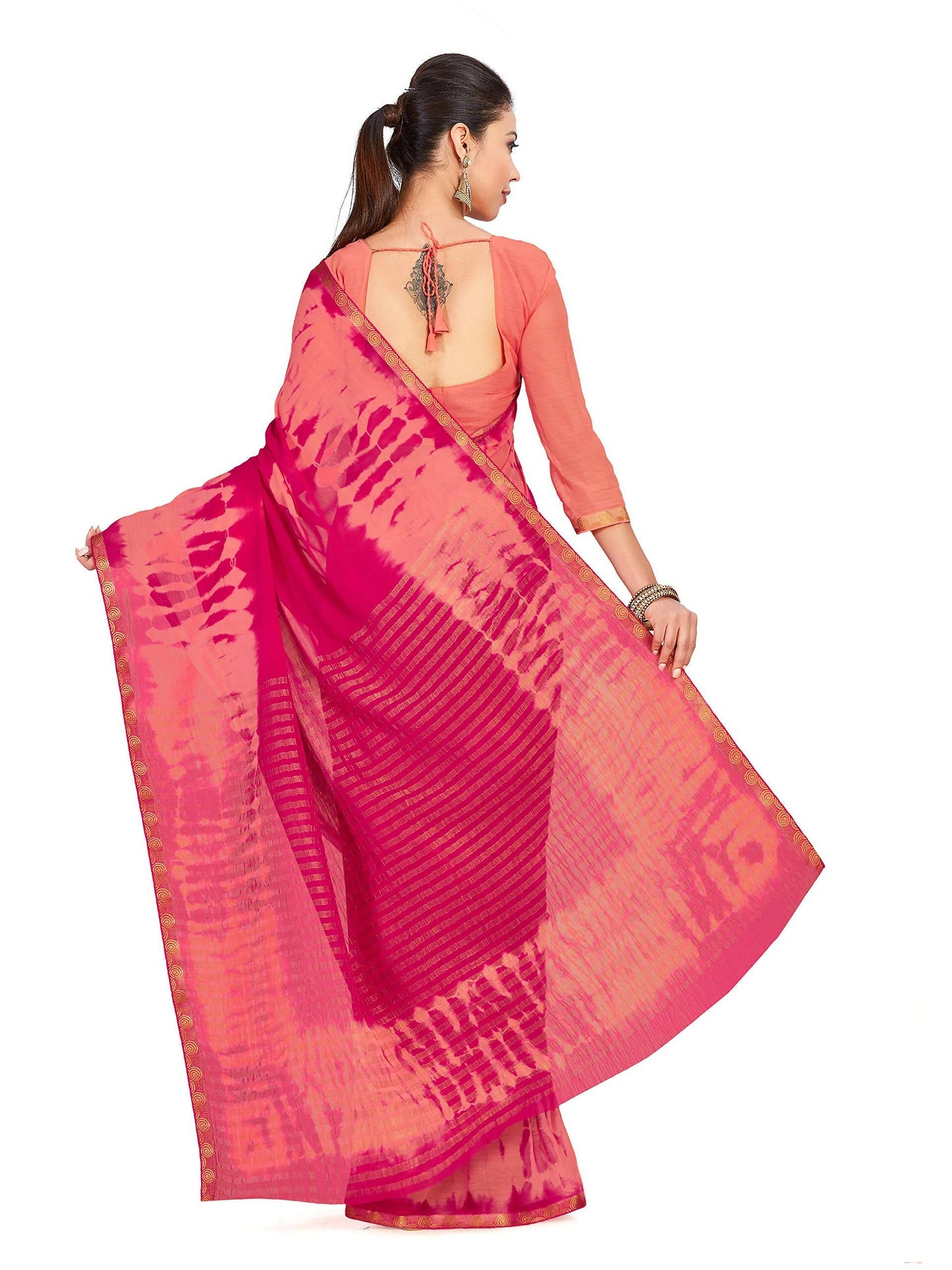 Mimosa Women's Pink Banarasi Chiffon Silk Saree | Swadesiicart