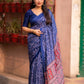 Blue Silk Blend Ajrak Saree with Unstitched Blouse - Hiral Fashion | Swadesiicart