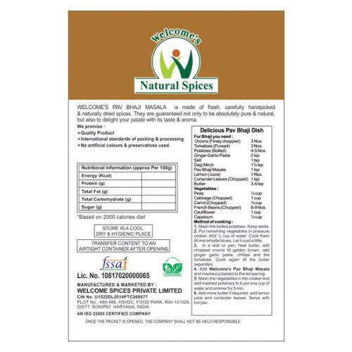Welcome’s Natural Spices Pav Bhaji Masala Powder - Swadesiicart