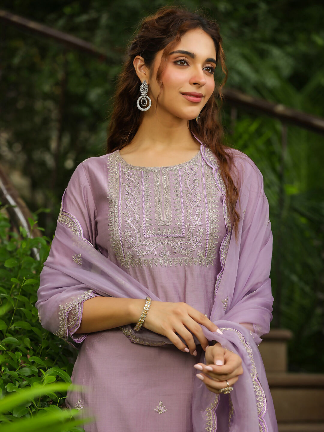 Janasya Lavender Silk Blend Solid Kurta,Bottom & Dupatta | Swadesiicart
