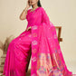Vishnu Weaves Women's Pink Banarasi Silk Zari Woven Saree with Blouse - Swadesiicart