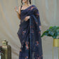 Vamsee Nitya Navy Blue Organza Saree - Swadesiicart