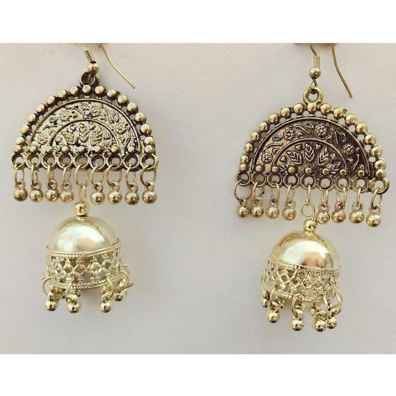 MS Fashion India Gold-Polished Tassel Hanging Jhumka Oxidized Earrings | Swadesiicart