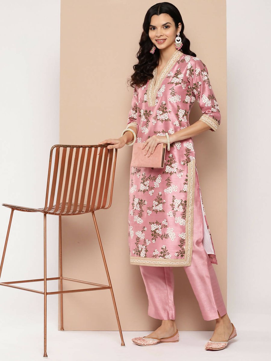 Ahalyaa Women's Traditional wear Kurta Set - Pink | Swadesiicart