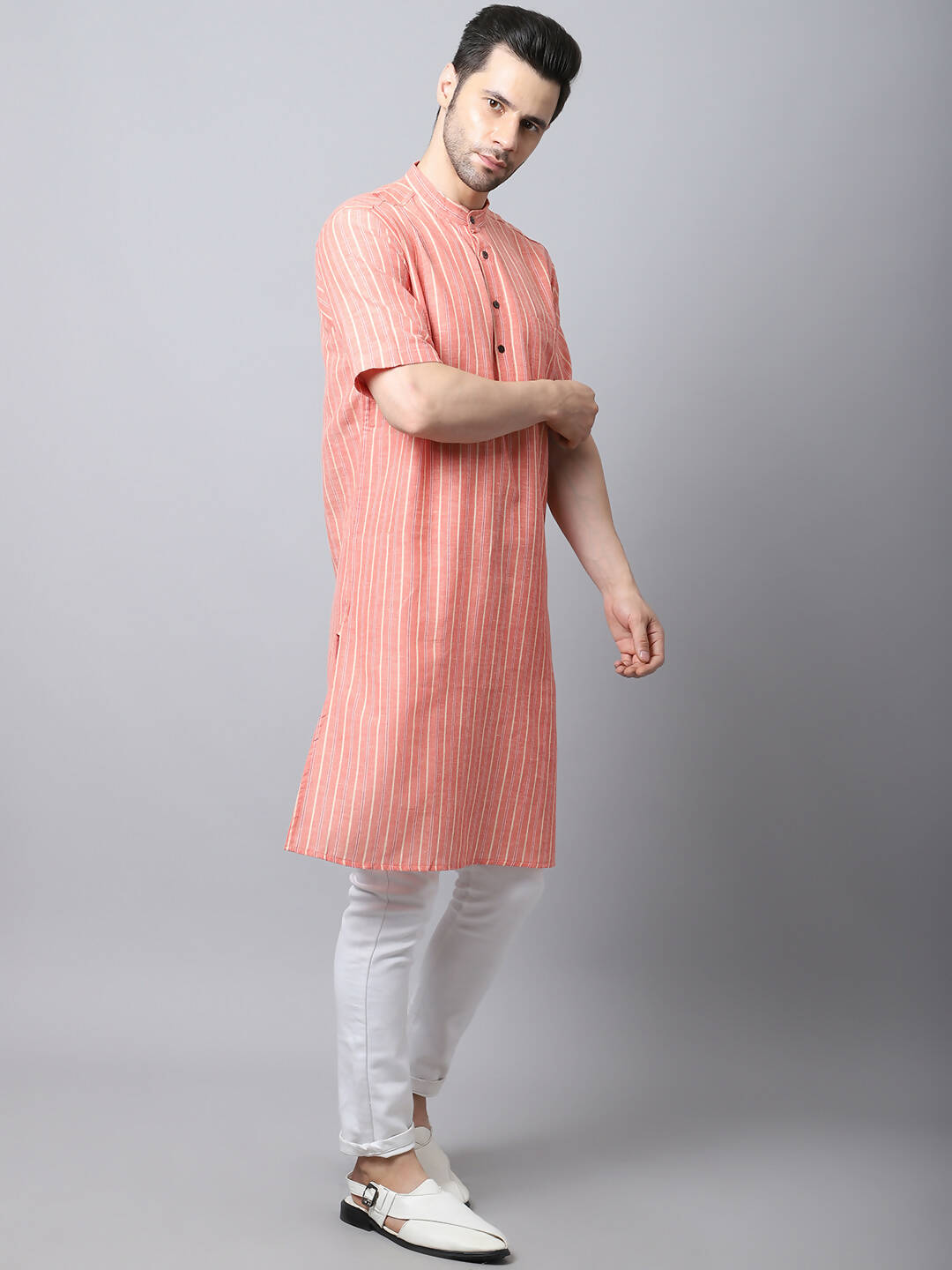 Even Apparels Beige Pure Cotton Men's Kurta With Band Collar (STR1171) | Swadesiicart