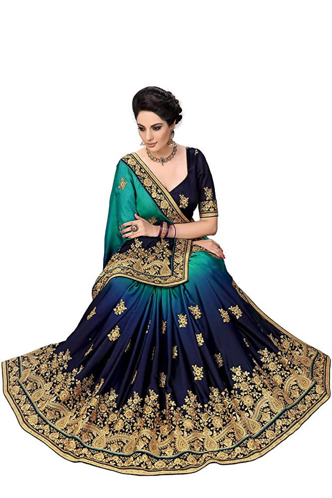 Sarvadarshi Fashion Women's Blue Barfi Silk Heavy lace Embroidery work Saree With blouse piece | Swadesiicart