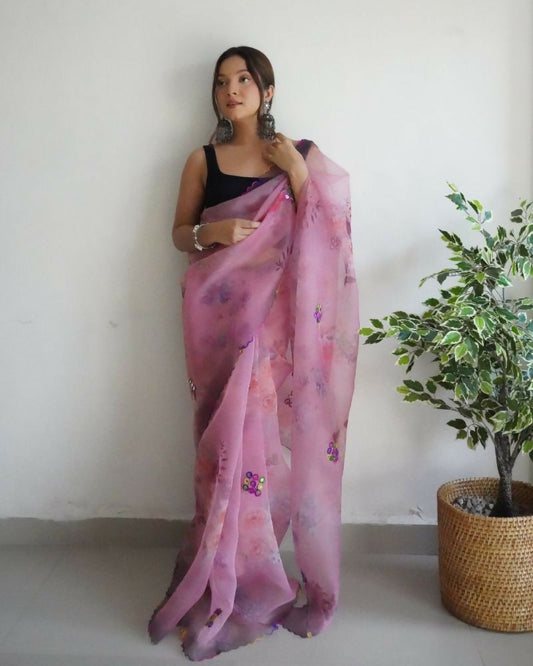 Vamsee Dillagi Light Pink Organza Saree - Swadesiicart